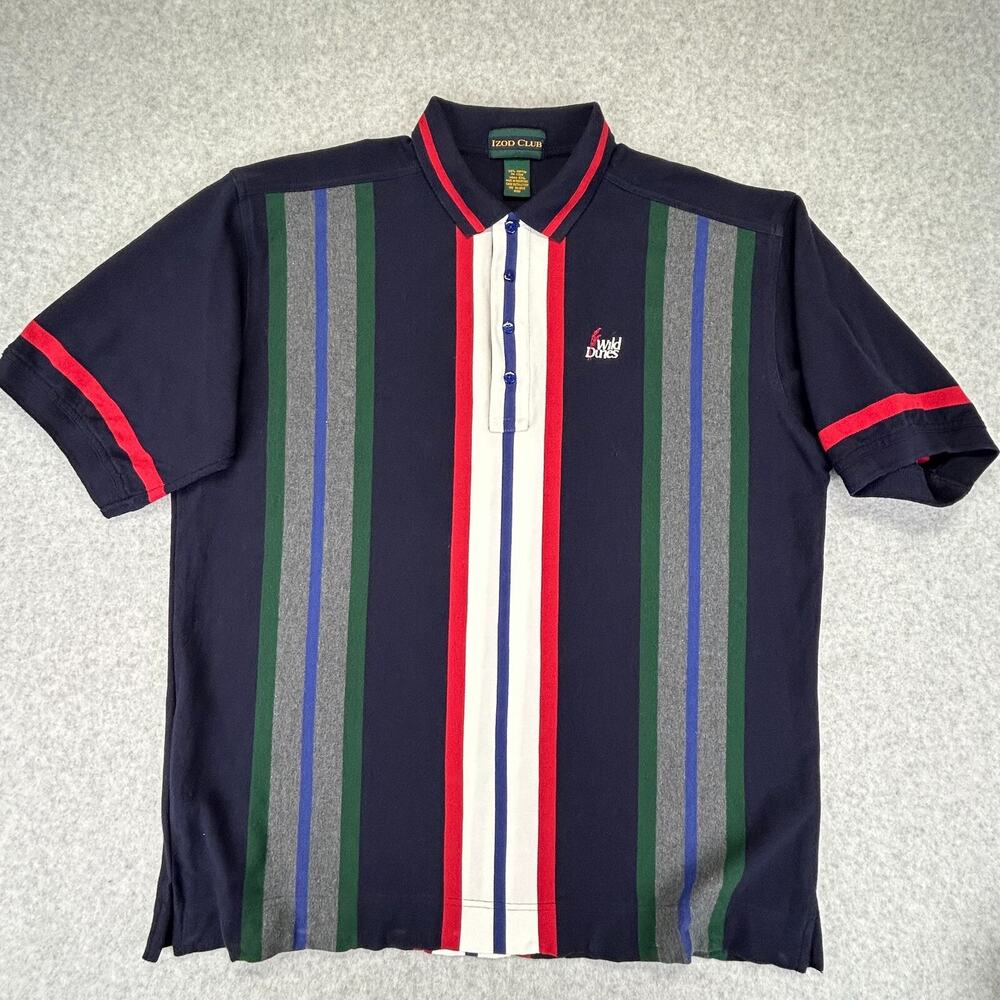 Vtg IZOD Club Polo Golf Shirt Mens XXL (30" Length) Wide Stripe 90s WILD DUNES